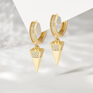 Luxury Accessories Women Ladies Fine Brass Earrings Pave CZ Spike Dangle Drop Design Earrings