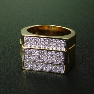 2 Tones Plated Men's Ring CZ stones