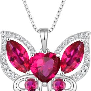 Butterfly Pendant Necklace 925 Sterling Silver Birthstone for Women