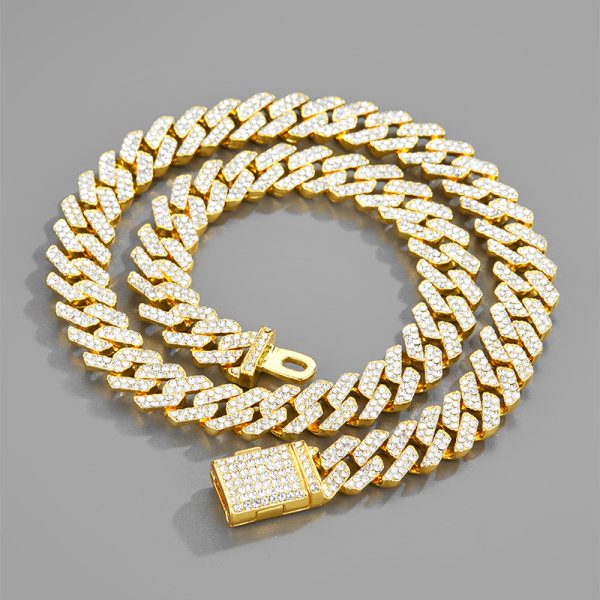 FEEL STYLE Men's Cuban Link Chain Gold Silver Plated Miami Cuban Necklace Diamond Chain 13MM Hip Hop
