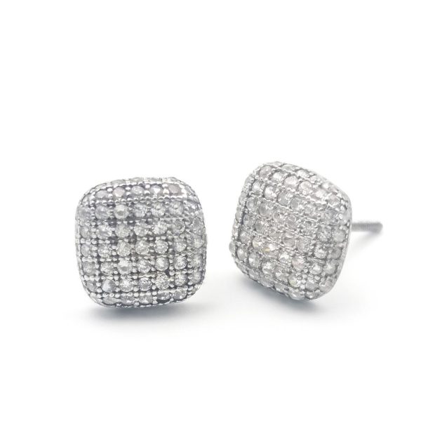 Custom Sterling Silver S925 Fine Jewelry Cushion Iced Out Bling Zirconia Crystal Studs Wedding Earrings for Men