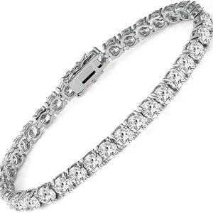 18k White Gold Plated CZ Tennis Bracelet, 4MM Cubic Zirconia Charm Bracelet for Women Men